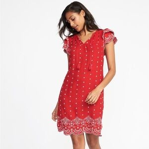 Embroidered Red Flowy Dress
